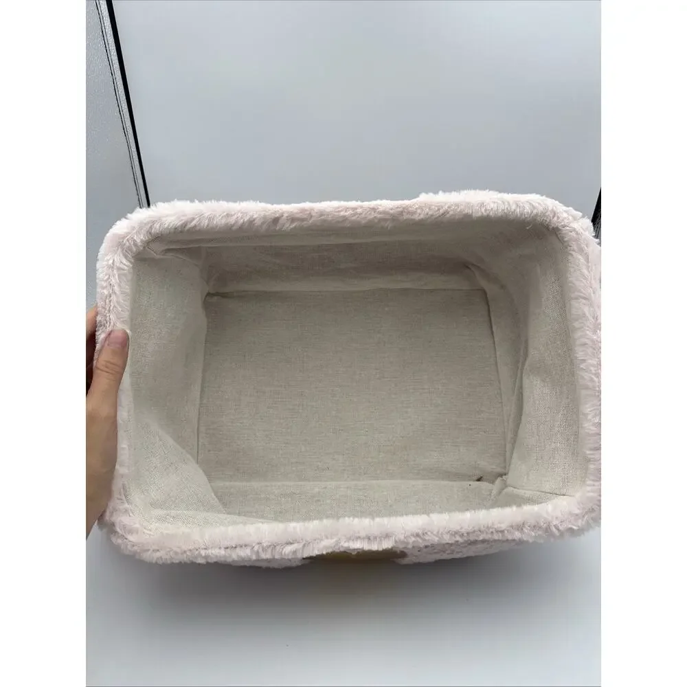 Juicy Couture Home Pink Faux Fur Storage Basket Bin Gold Heart NWT